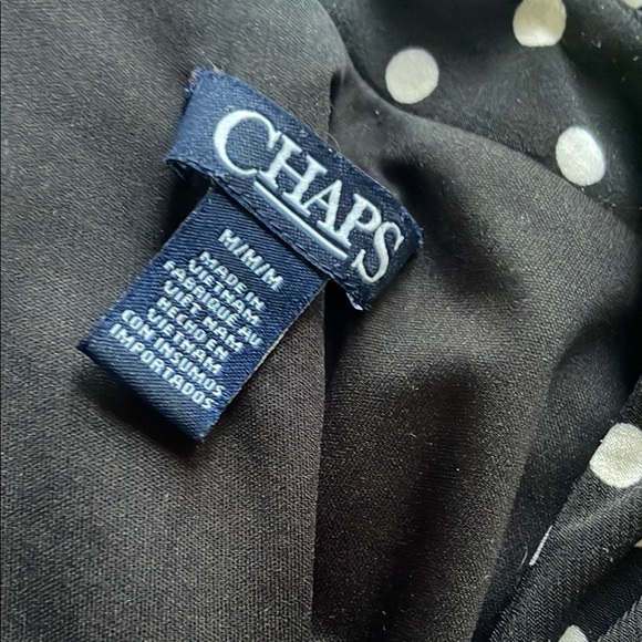 Chaps Black mock wrap Dress with White Dots - Picture 6 of 6